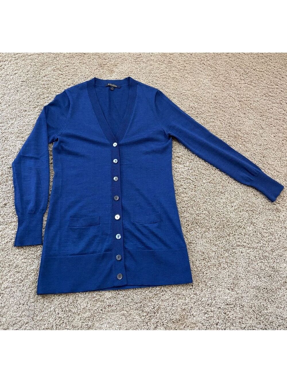 Brooks Brothers Royal Blue Extra Fine Italian Merino Wool V-Neck Cardigan Small